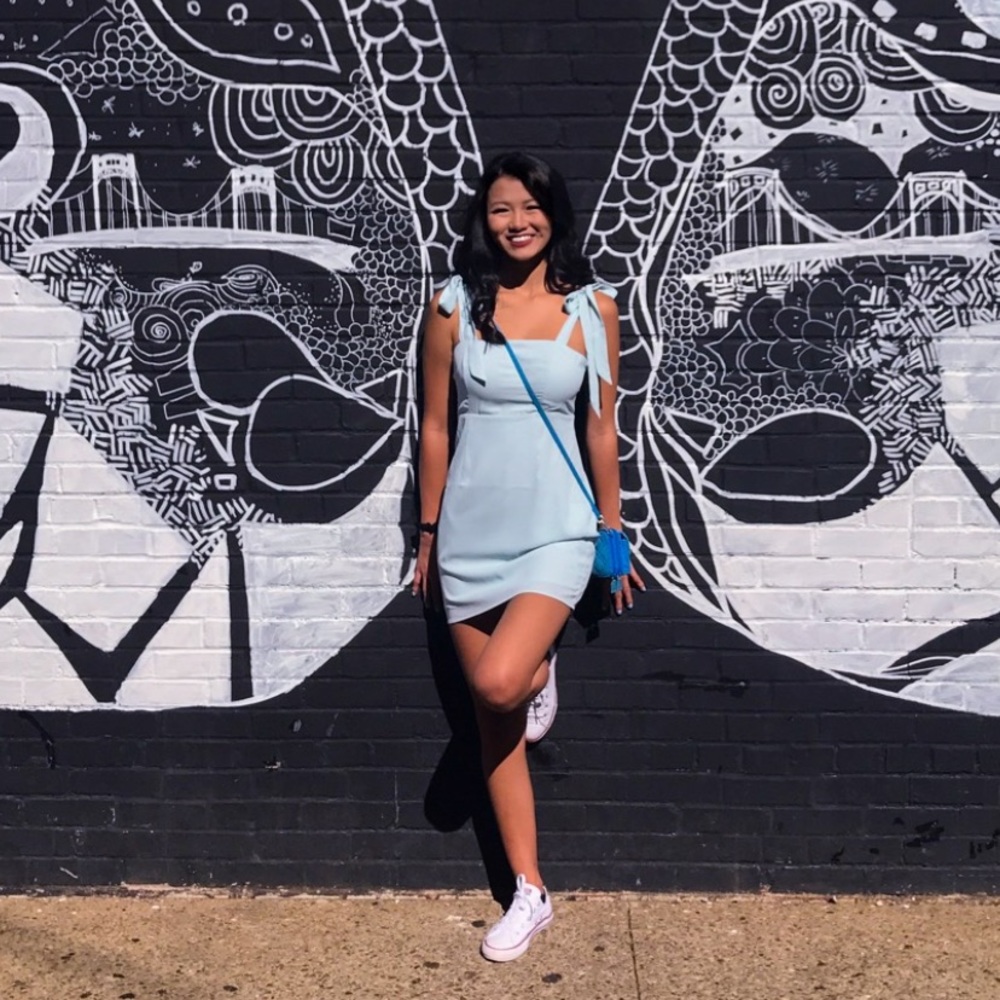 Light blue shoulder bow dress TOBI